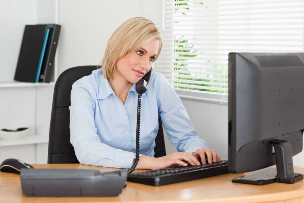 Woman using a Small Business Phone System