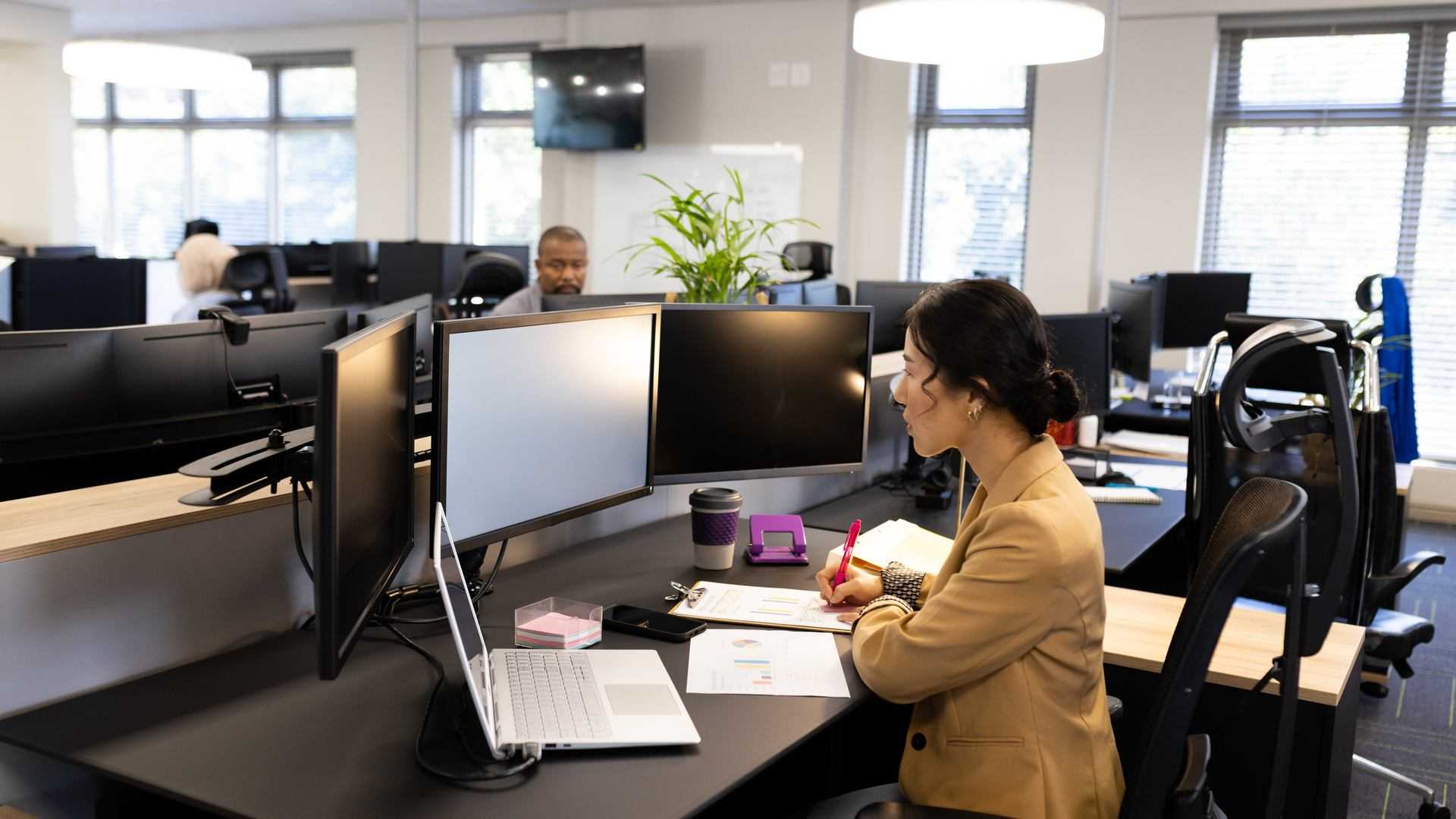 Woman in business working at computer workstation